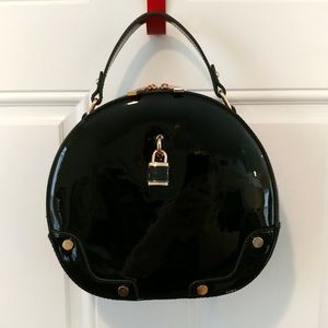 Gorgeous Round Black Patent Purse Bag 50s Vintage Look